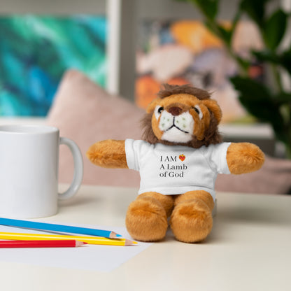 Faith-Inspired Stuffed Lion Toy with T-Shirt - 'I Am A Lamb of God'