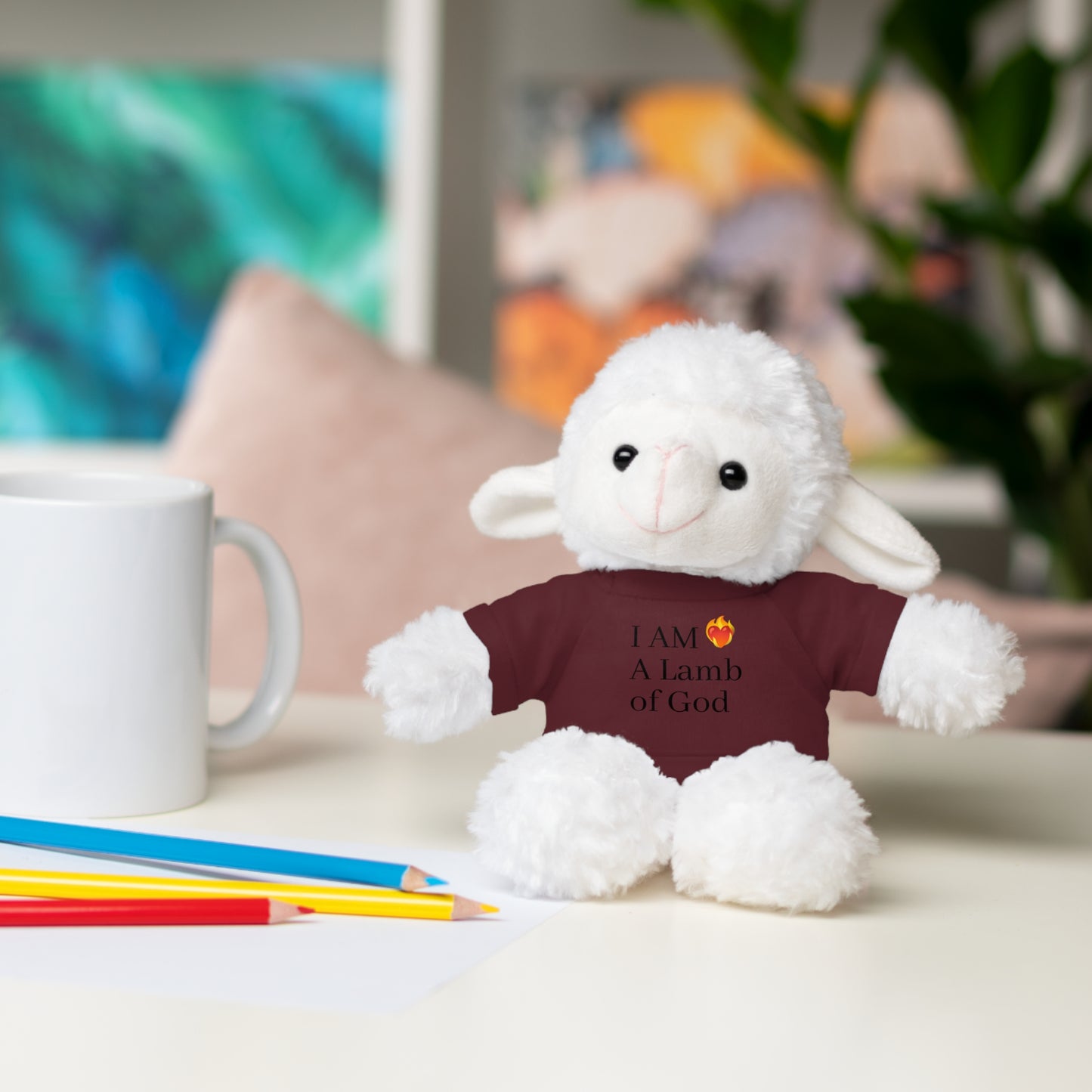 Faith-Inspired Stuffed Lion Toy with T-Shirt - 'I Am A Lamb of God'