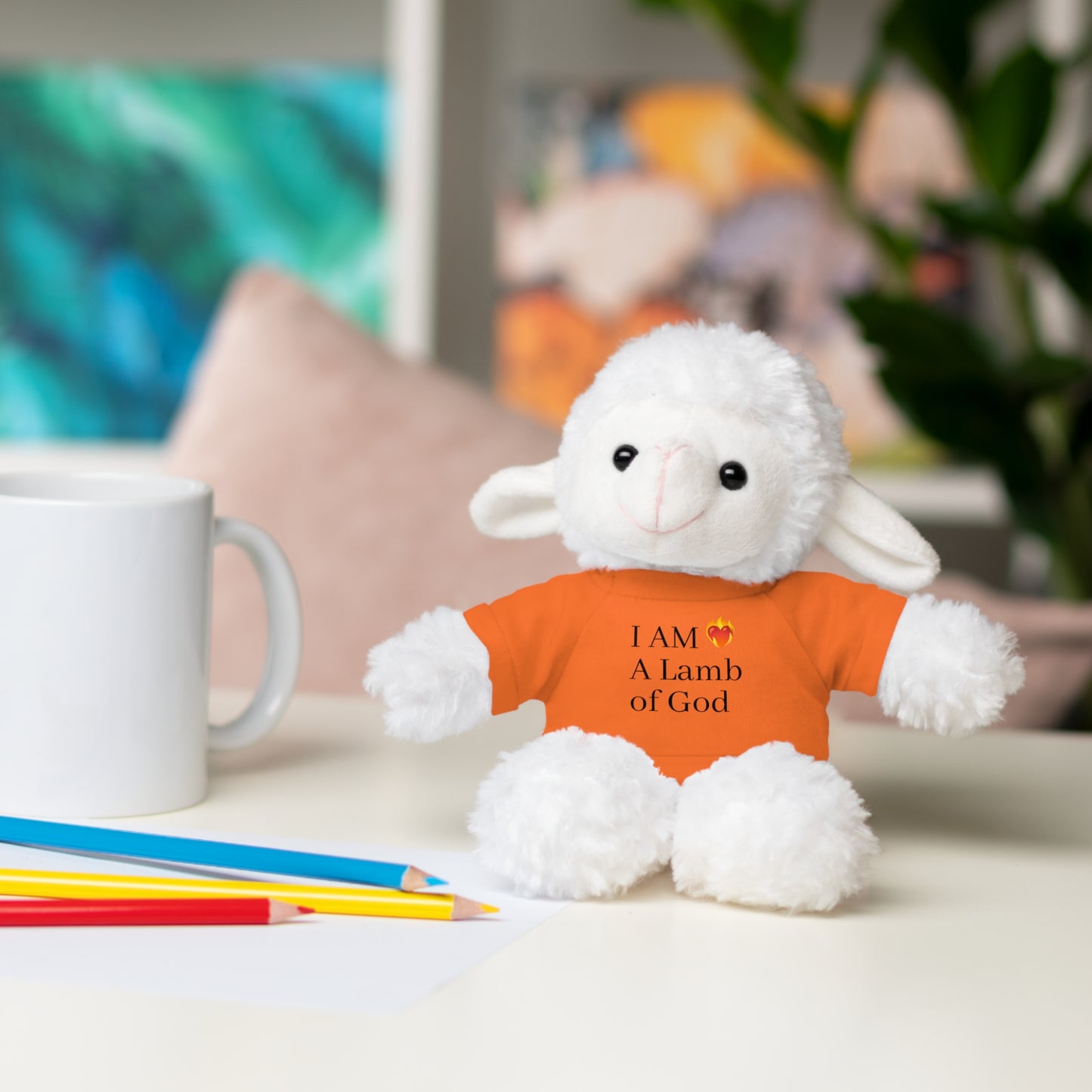 Faith-Inspired Stuffed Lion Toy with T-Shirt - 'I Am A Lamb of God'