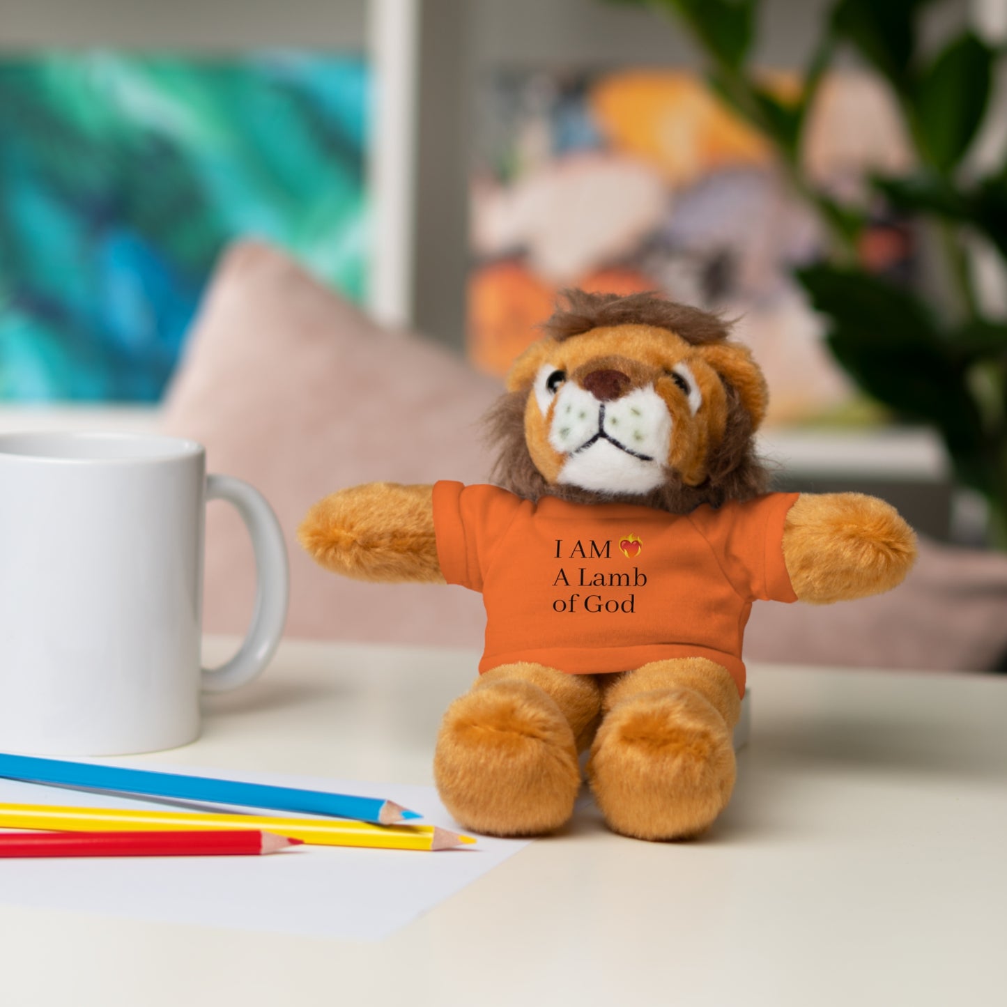 Faith-Inspired Stuffed Lion Toy with T-Shirt - 'I Am A Lamb of God'