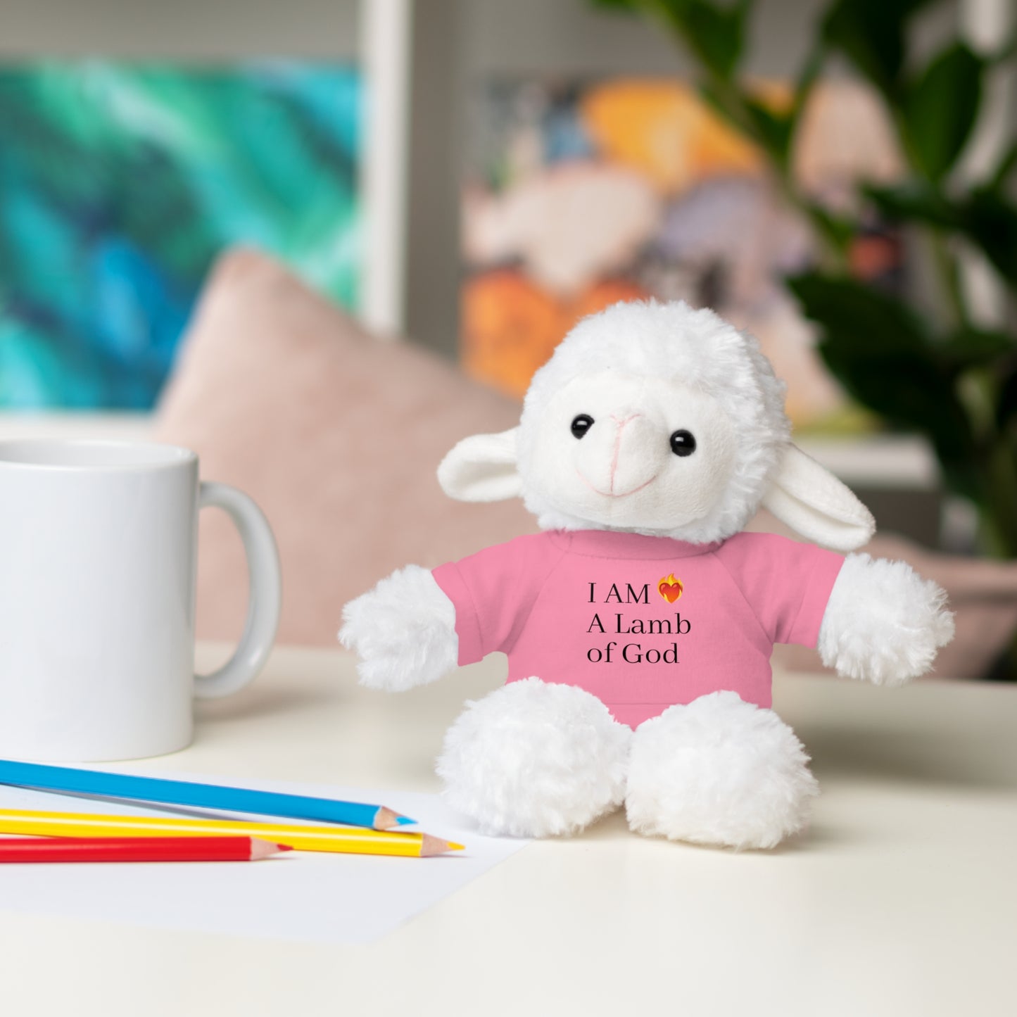 Faith-Inspired Stuffed Lion Toy with T-Shirt - 'I Am A Lamb of God'