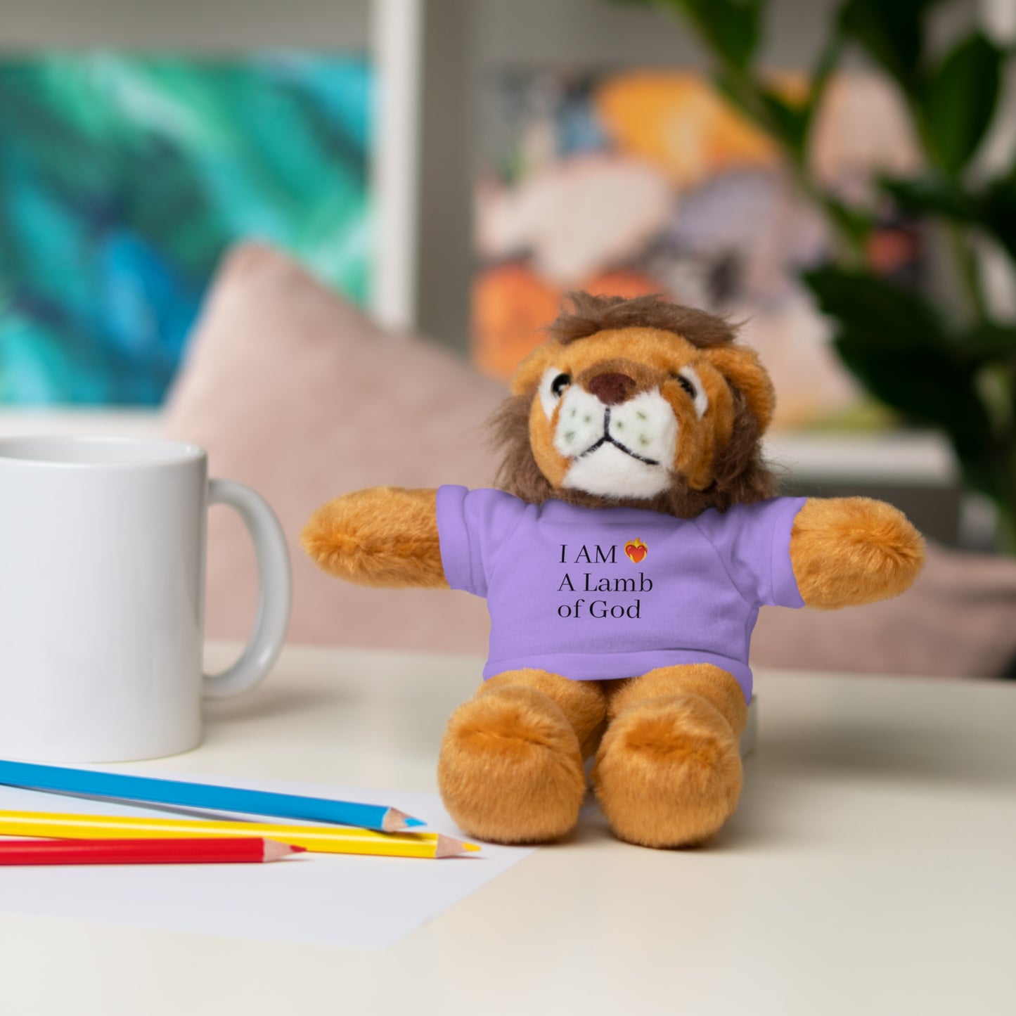 Faith-Inspired Stuffed Lion Toy with T-Shirt - 'I Am A Lamb of God'